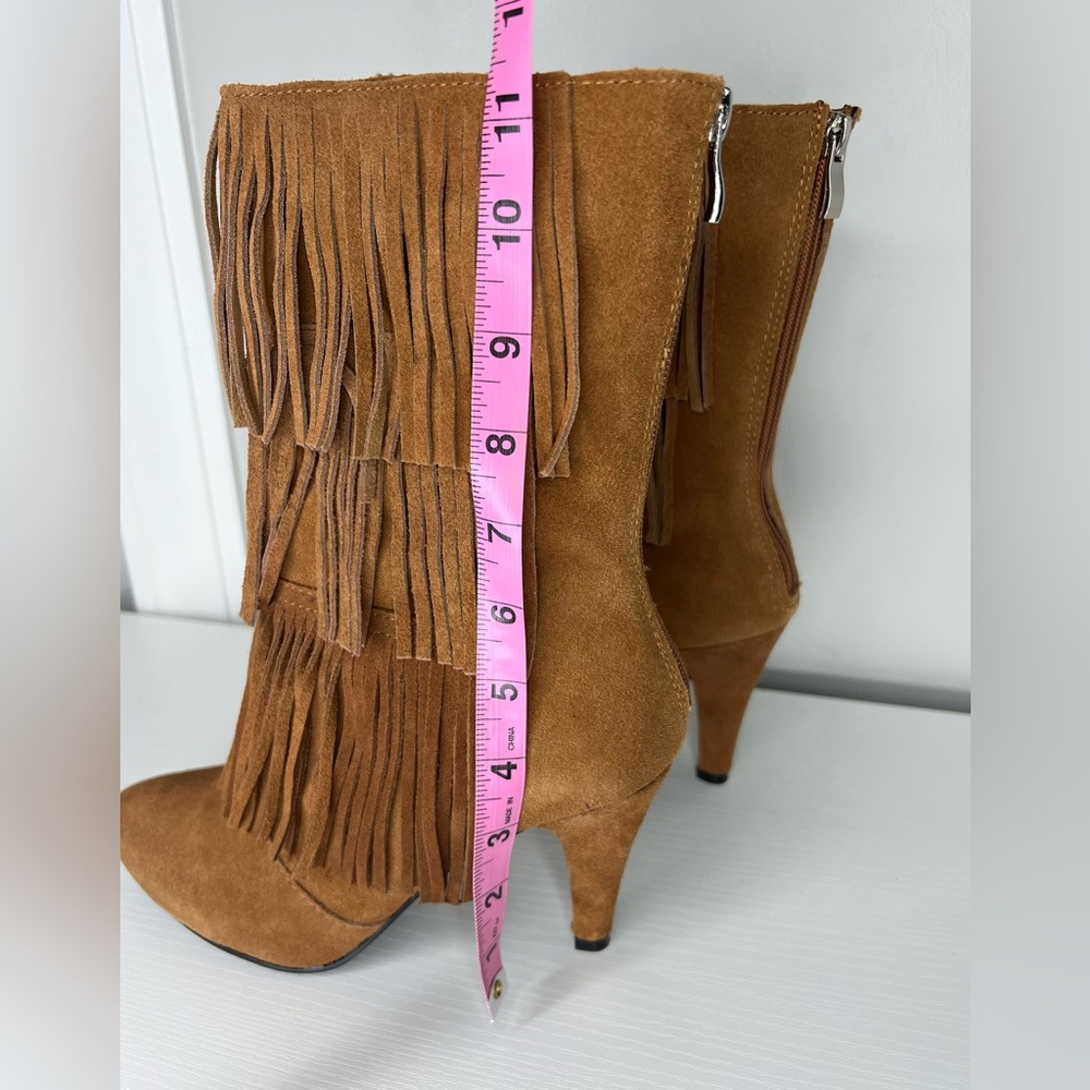 NEW Catherine Malandrino suede leather fringe heeled stiletto boots/festival. - Picture 12 of 14